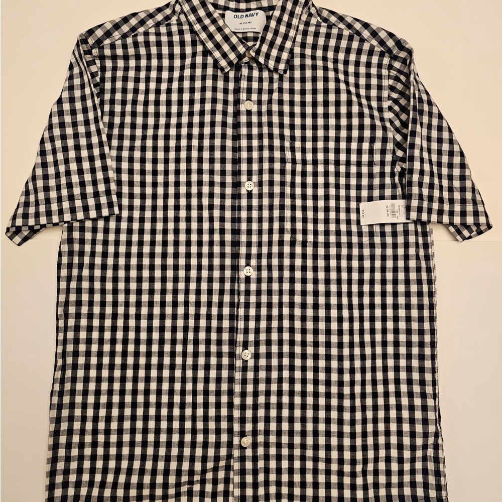 Old Navy Boys Black and White Plaid Shirt